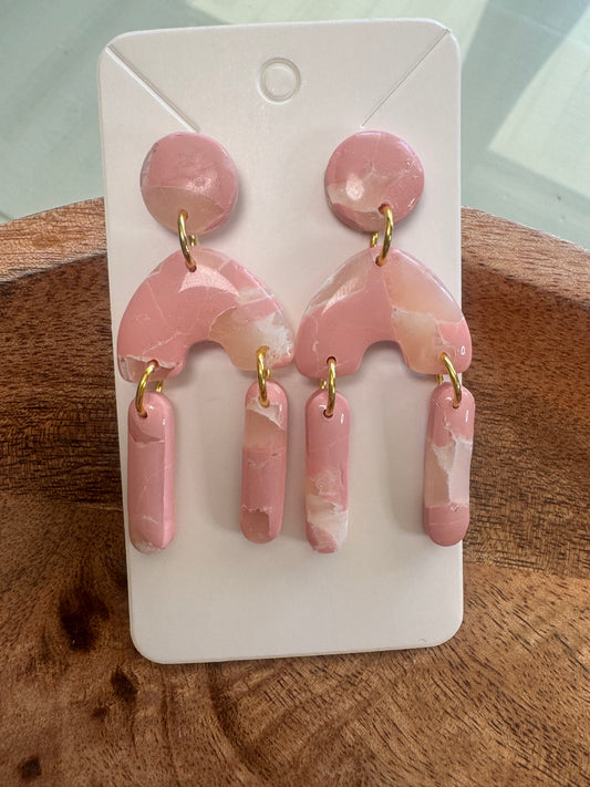 Light pink organic earrings, polymer clay diy summer spring baby pink marble