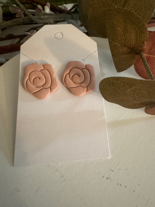 Hand crafted rose bud stud earrings “Cheryl” dangle drop beautiful dusty rose